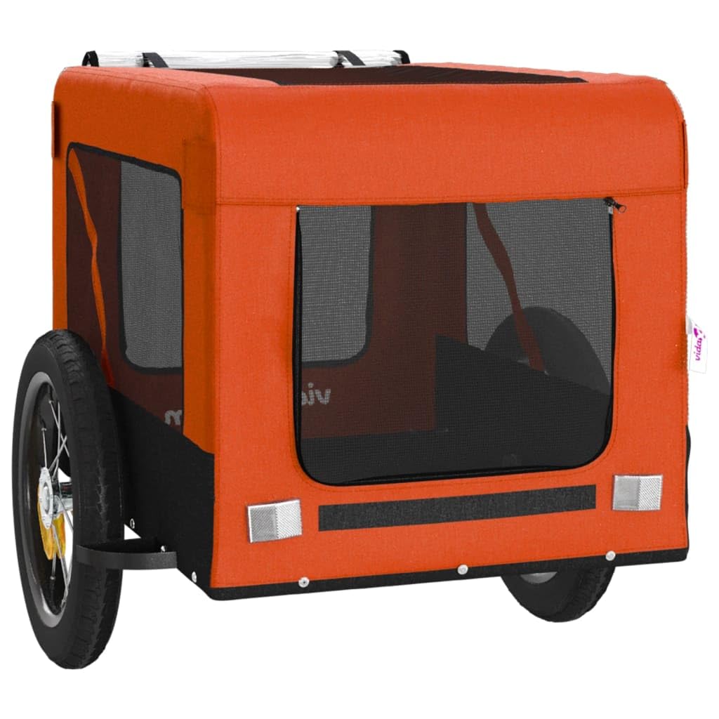 vidaXL Pet Bike Trailer-Orange/Black, Oxford Fabric, Iron Frame, Versatile Attachment for Bicycles, Reflective Safety Features, Smooth Large Wheels, Weather Cover, Spacious and Ventilated