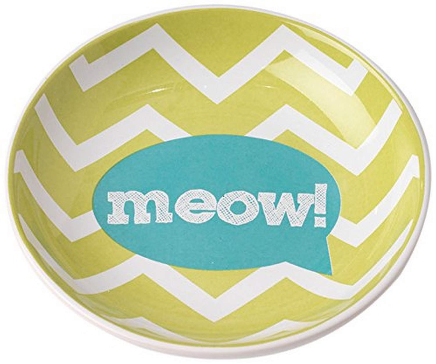 Petrageous Zigazaga Saucer Meow Cat Bowl 5.25 Inch 2.5-Ounce Capacity For Small Cats Or Large Cats, Green