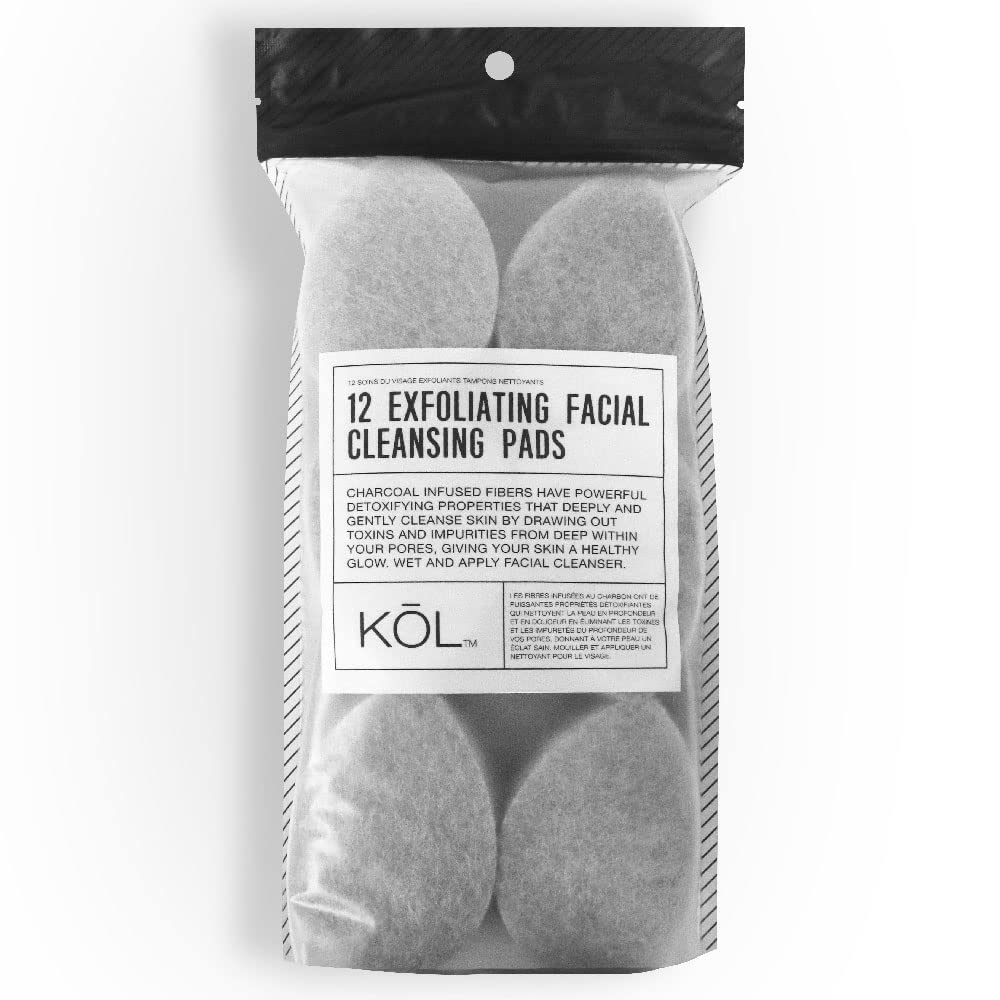 Koll Kol 12 Charcoal Infused Fibers Exfoliating Facial Cleansing Pads, Facial Sponge For Daily Deep Cleansing And Regular Exfoli