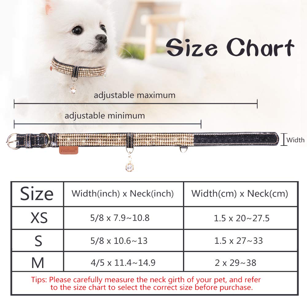 Petshome Cat Collar, Dog Collar, [Bling Rhinestones] Premium Pu Leather With Pendant Adjustable Collars For Big Cat And Small To Medium Dog Small Black