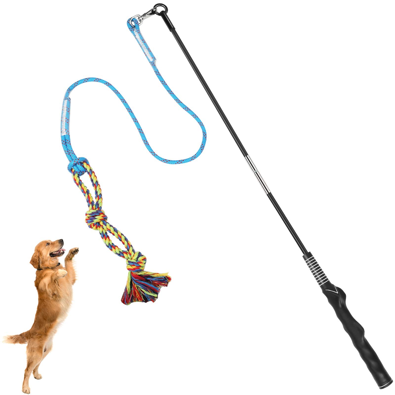 Dibbatu Flirt Pole For Dogs Interactive Dog Toys For Large Medium Small Dogs Chase And Tug Of War, Dog Teaser Wand With Lure Chewing Toy For Outdoor Exercise & Training