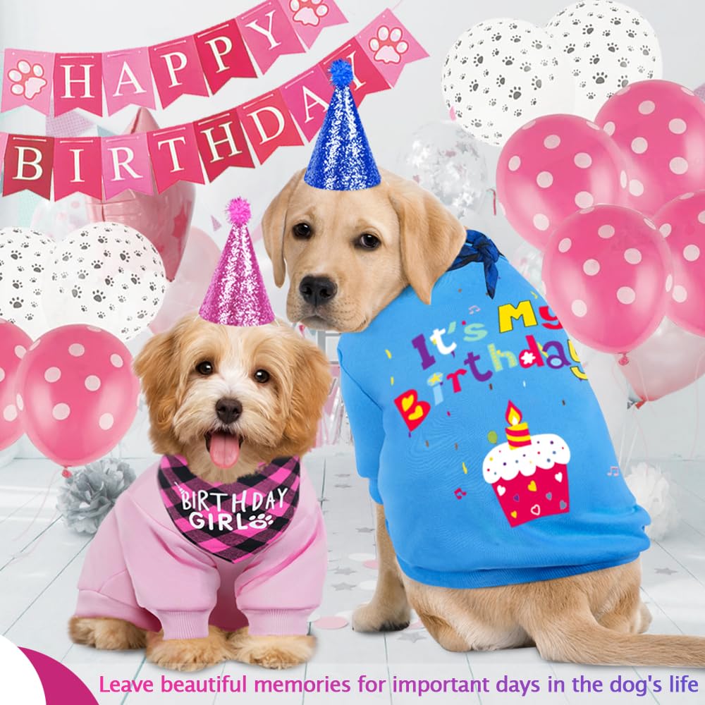 Greenjoy Dog Birthday Party Outfit Decoration Set Supplies - Birthday Bandana, Sweater & Party Hat Gift For Small, Medium & Extr
