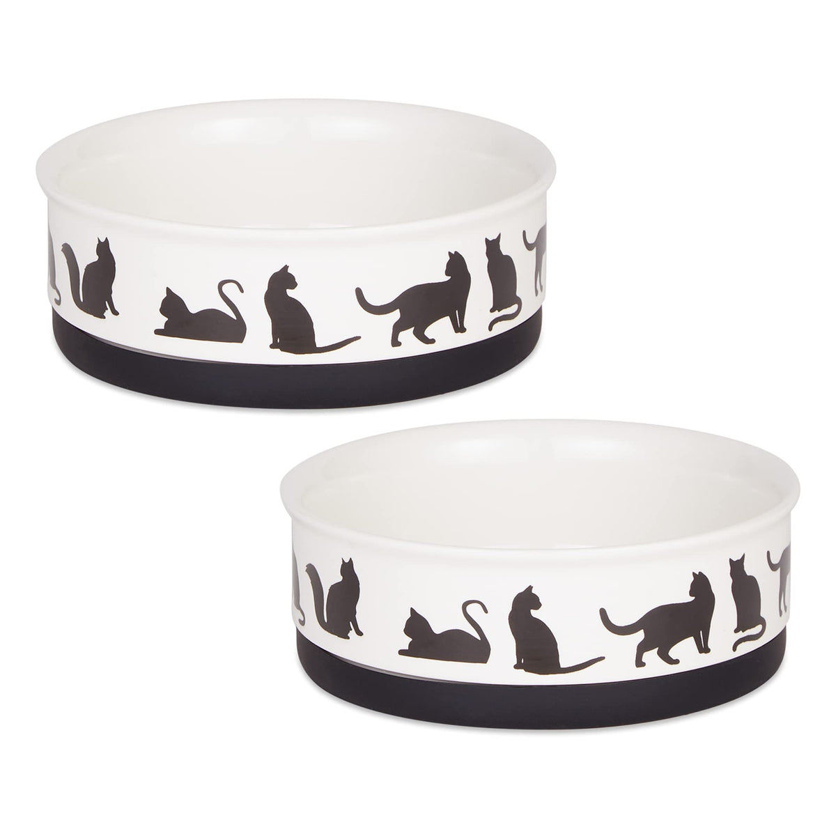 Bone Dry Ceramic Cat Bowls For Food & Water Microwave & Dishwasher Safe, Non-Skid Bottom, Medium Set, 6X2, Black/White, 2 Count