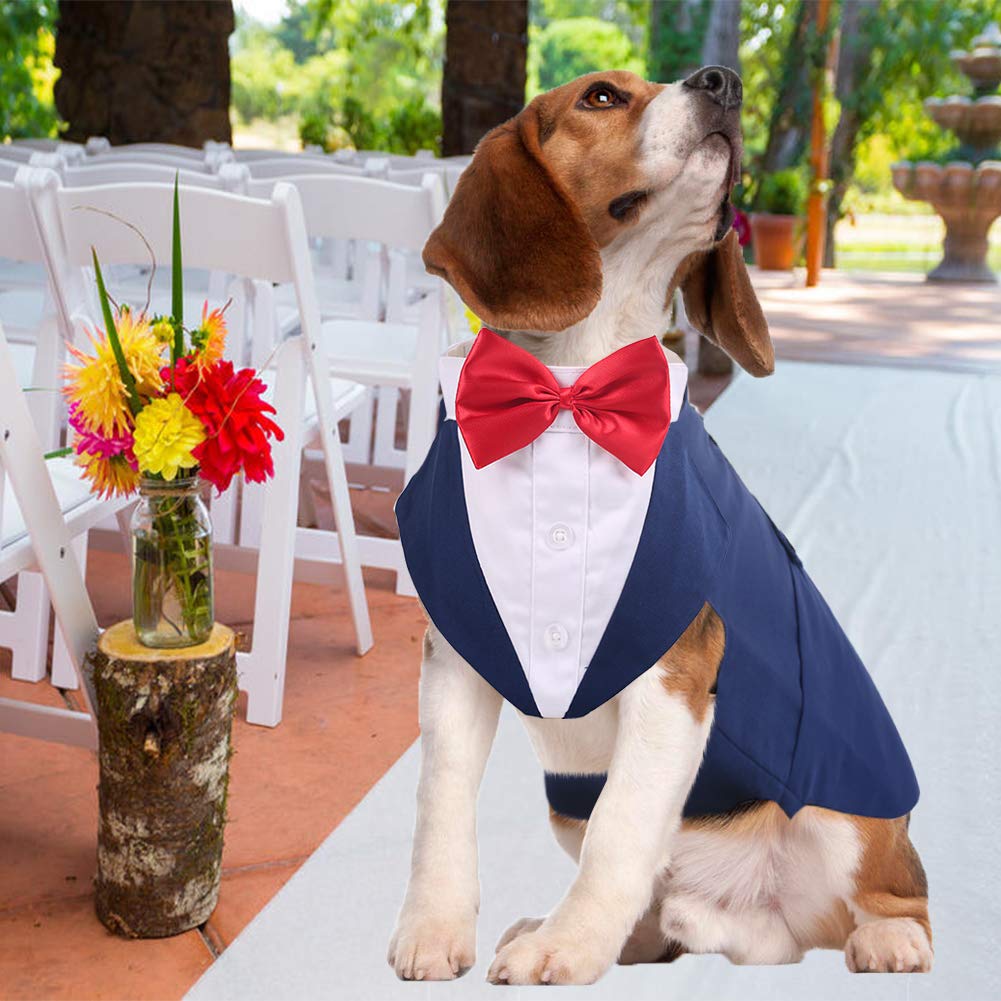 Qbleev Dog Tuxedo For Large Dogs, Dog Suit And Bandana Set, Dog Wedding Outfit With Bow Tie, Formal Dog Tux Dog Costume Halloween Dog Christmas Outfit For Birthday Party Cosplay, Blue Xl