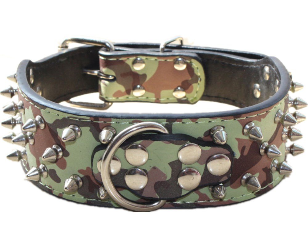 Serijoars Spiked Studded Dog Collar, Pu Leather Dog Collar, Adjustable Pet Collars For Medium Or Large Breed Pet (L, Camouflage1