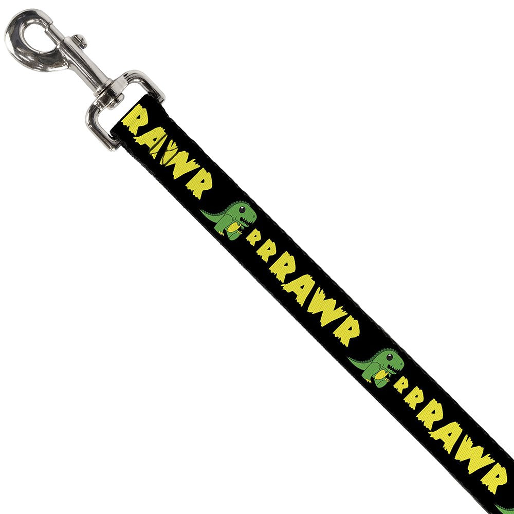 Dog Leash Rrrawr Dinosaur Black Green Yellow 6 Feet Long 1.0 Inch Wide