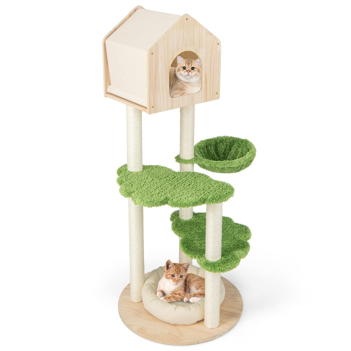 Tangkula Cat Tree Tower, Multi-Level Modern Wood Cat Tower With Sisal Scratching Posts, Jumping Platforms, Perch, Hammock, Cute Cat Condo, Tall Cat Tree For Indoor Cats Large Adult (55 Inch)