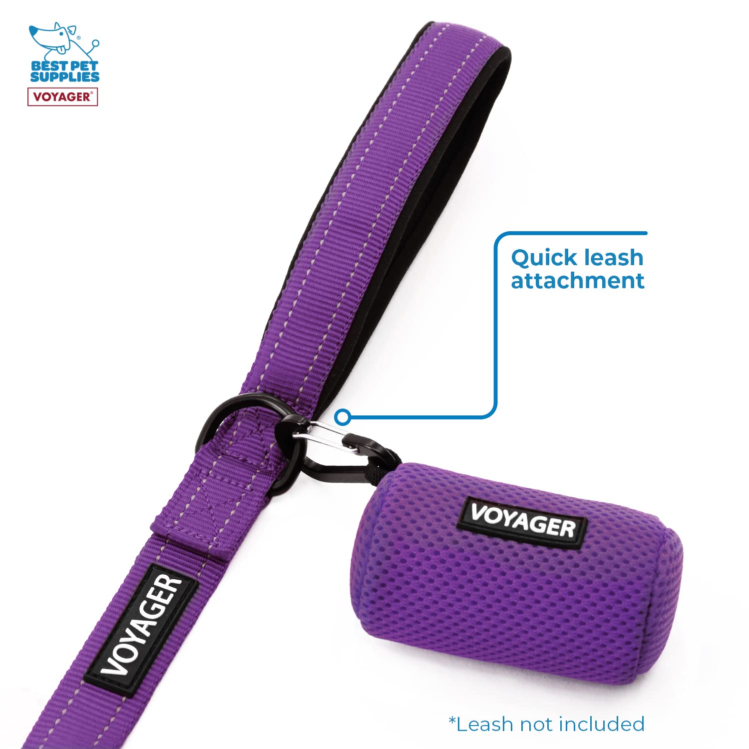 Best Pet Supplies Dog Poop Bag Holder Leash Attachment With 15 Bags, Purple, Reusable Mesh Dispenser Pouch For Travel, Walking,