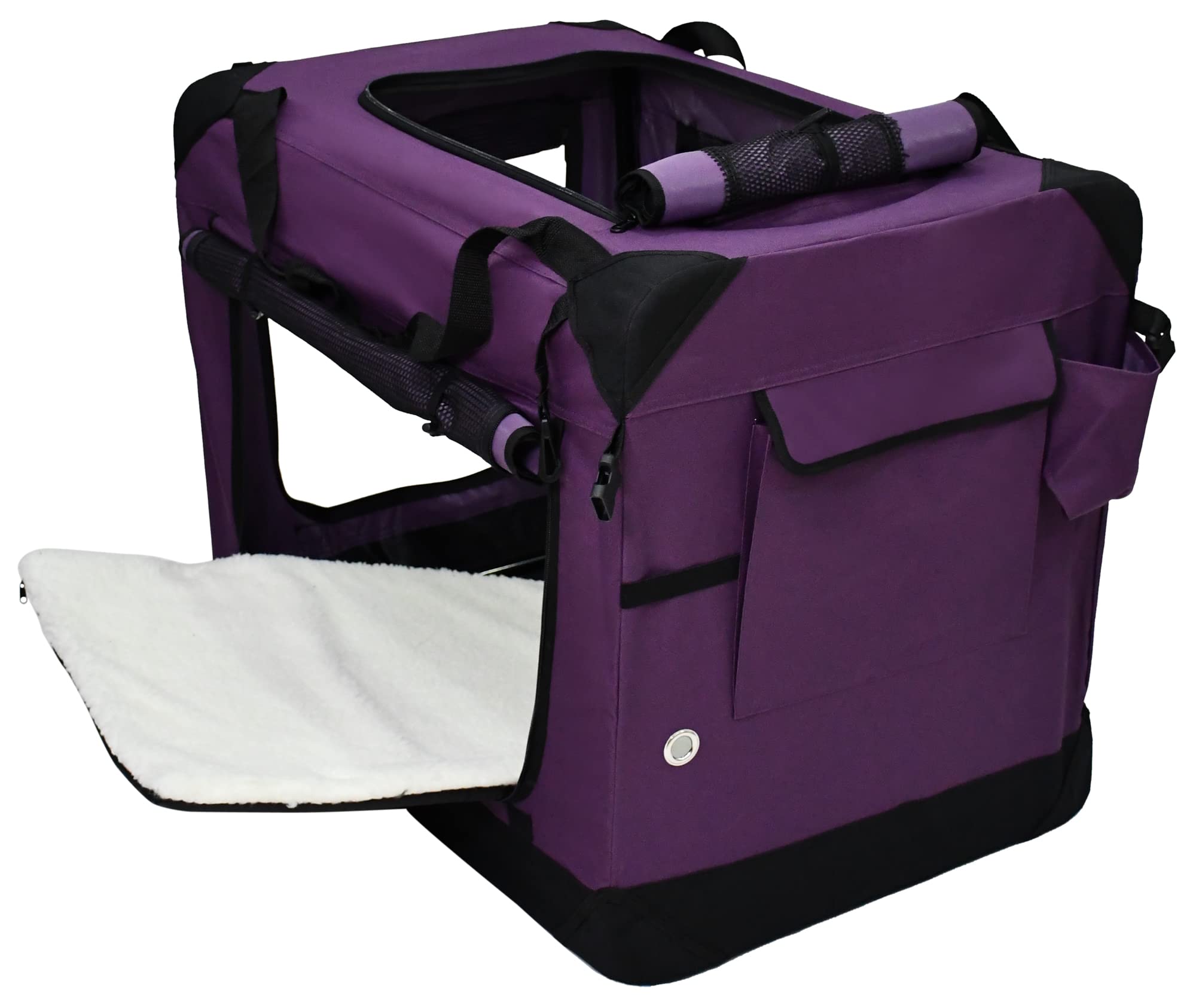 Elitefield 4-Door Folding Soft Dog Crate With Curtains, Carrying Bag And Fleece Bed (2 Year Warranty), Indoor & Outdoor Pet Home (30' L X 21' W X 24' H, Purple+4 Door Curtains)