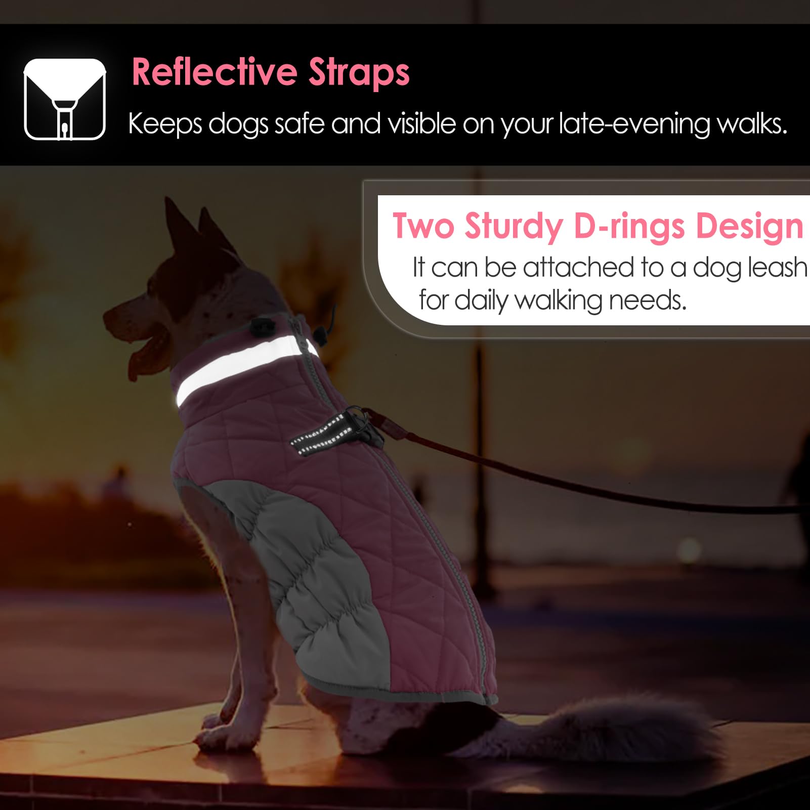 Aofitee Winter Dog Coat Warm Fleece Dog Jacket For Cold Weather, Reflective Zip Up Puppy Dog Snowproof Vest With Leash Ring, Outdoor Pet Sweater Snowsuit Apparel For Small Medium Large Dogs, Pink S