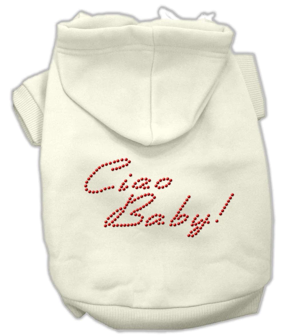 Pet, Dog & Cat Hoodie Rhinestone, &quot;Ciao Baby&quot; Cream MD (6-10 lbs.)