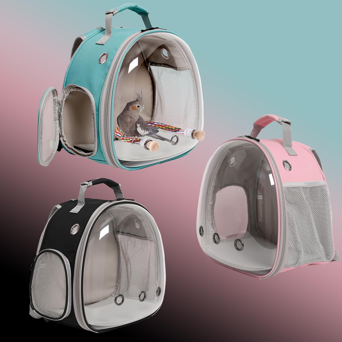Small Bird Travel Backpack Carrier Cage, Backpack To Transport Backpack Carrier With Metal Tray Stand Perch For Parakeet Cockati