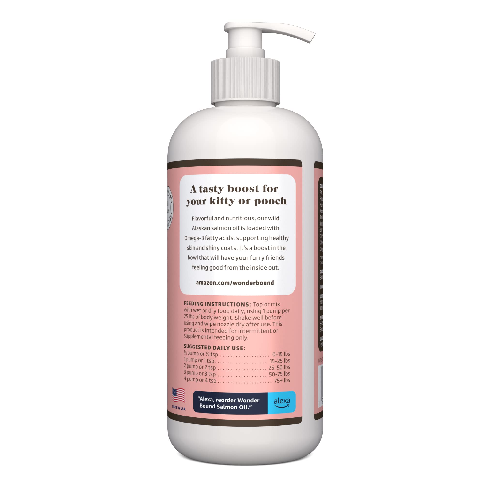 Amazon Brand - Wonder Bound Wild Alaskan Salmon Oil - Skin and Coat Support, Omega 3 Supplement for Dog and Cat , 16 fl oz