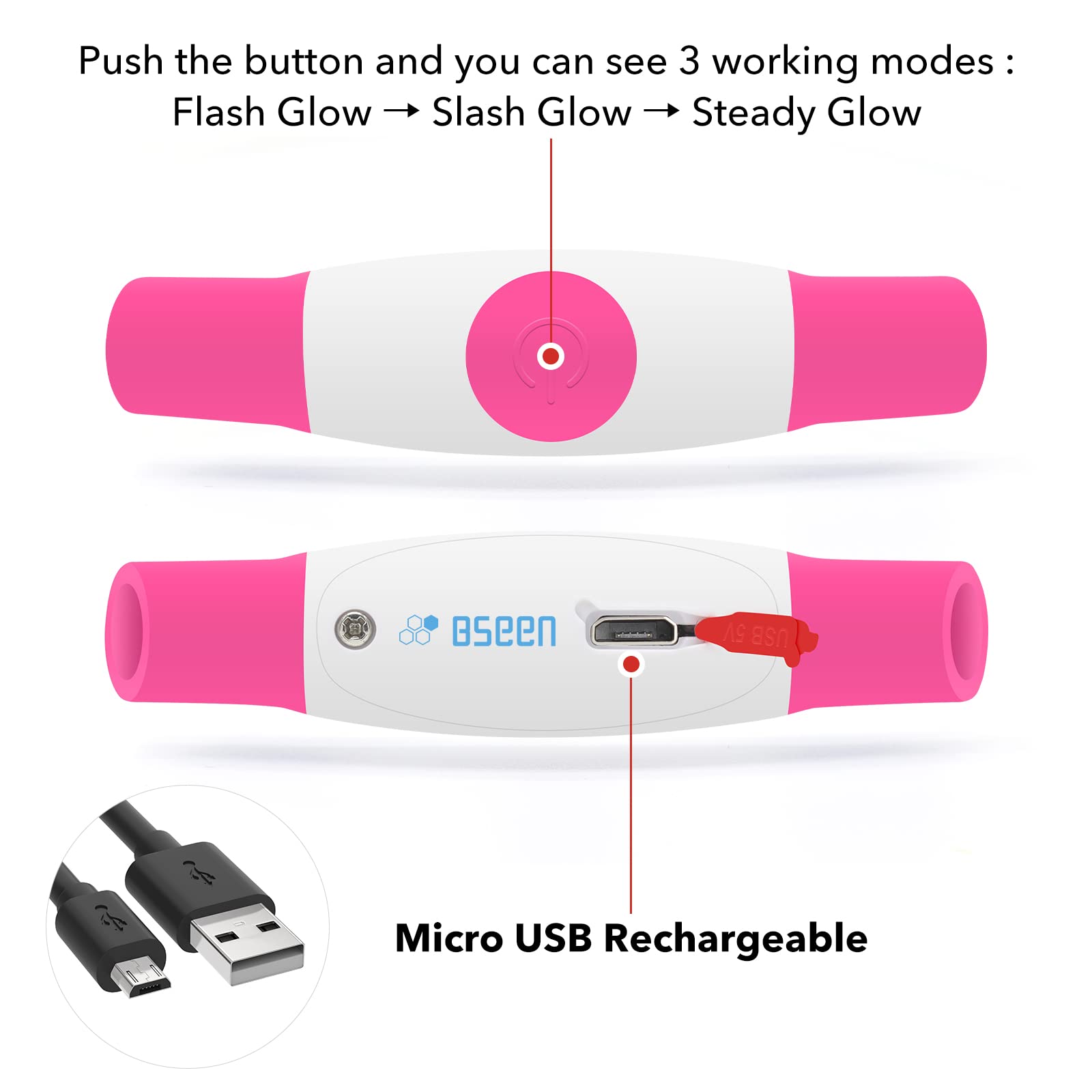 Led Dog Collar, Bseen Usb Rechargeable Flash Dog Necklace Light, Pet Safety Collar Makes Your Beloved Dogs Be Seen At Night For Small Medium Large Dogs(Pink)