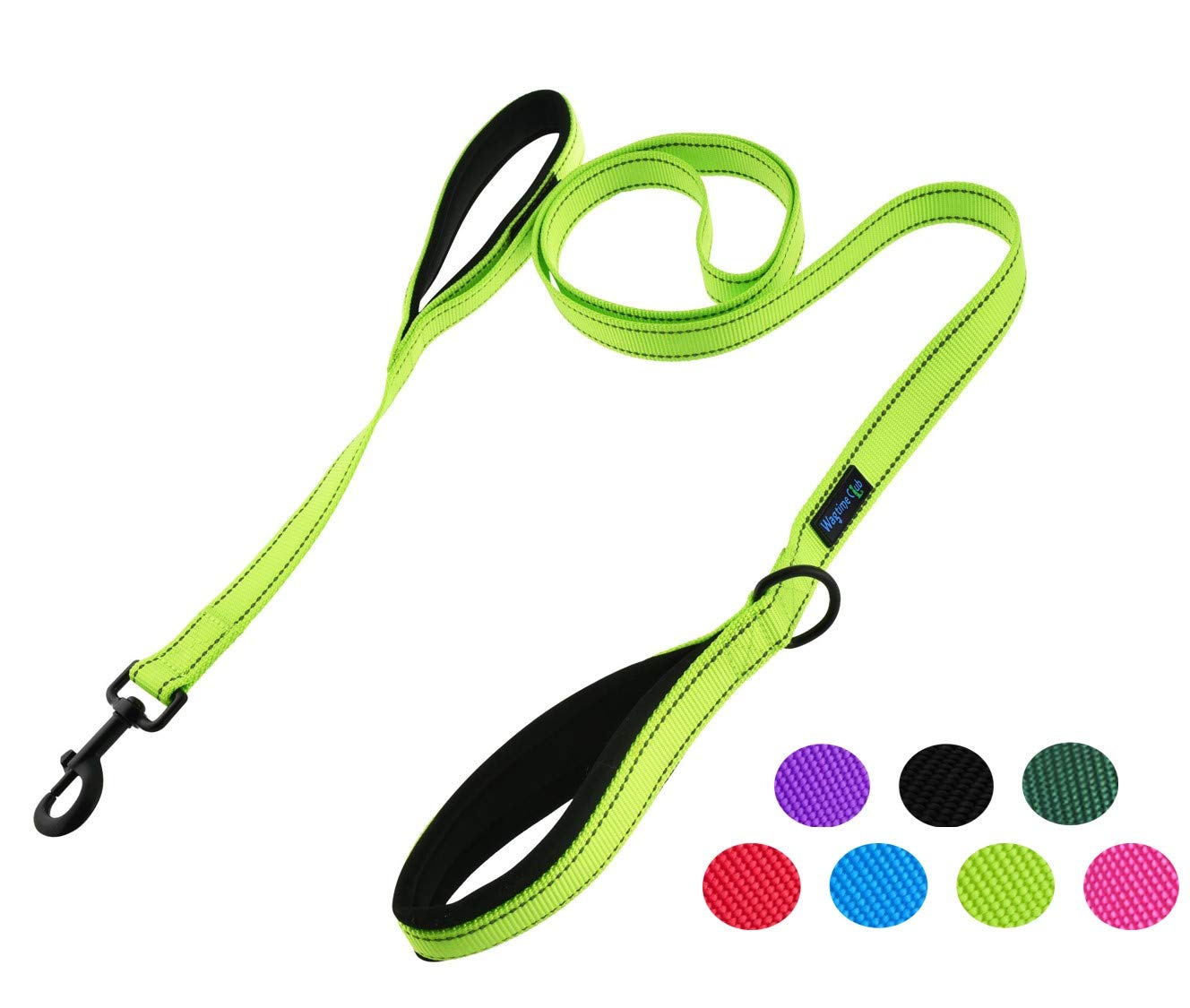 Wagtime Club Soft &Thick Dual Handle 6Ft Dog Leash, Premium Nylon Double Padded Handles For Medium, Large Or Xlarge Dog (Reflective Neon Green)