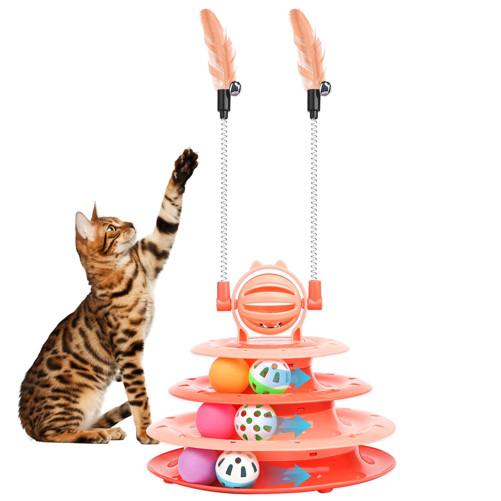 Goosheep Cat Toy Interactive Pet Plaything For Indoor Kitten Interactive Kitty Puzzle Ball With 2 Cat-Tease (Orange)