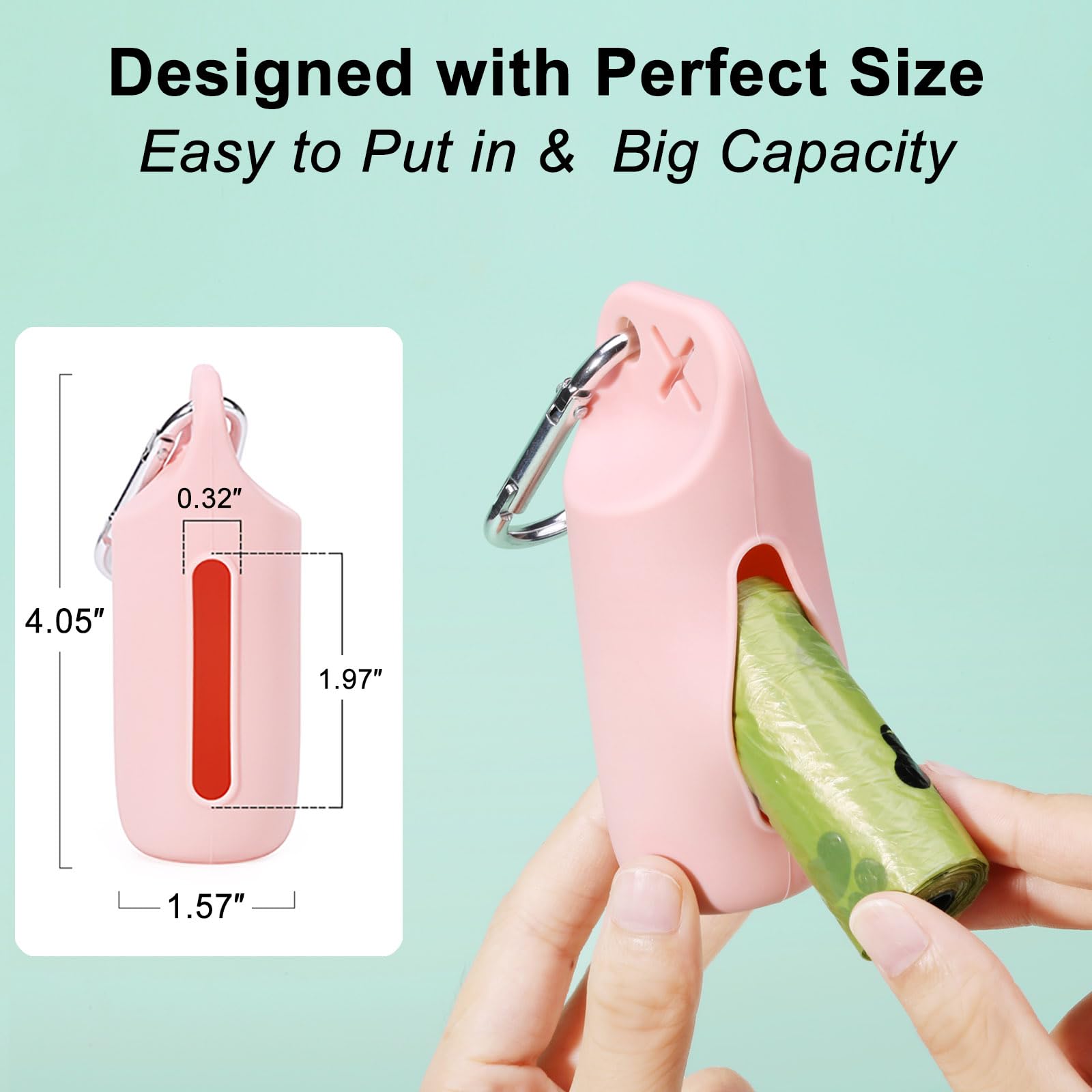 Dog Poop Bag Holder For Leash, Soft Silicone Doggie Poop Bag Dispenser For Outdoor Pet Waste With Carrier Clip & 1 Roll Of Pouch