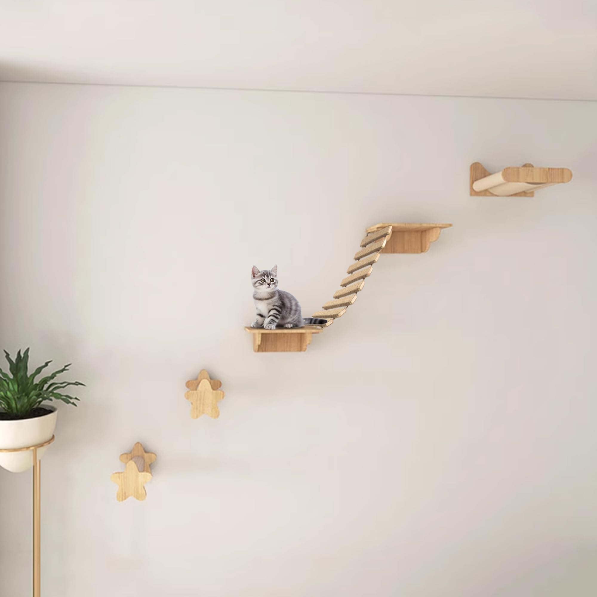 Agricue Cat Climbing Frame Bridge Cat Ladder Sisal Rope Cat Tree Tower Use For Cage Pet Furniture Toys (Wood, 20In, 1)