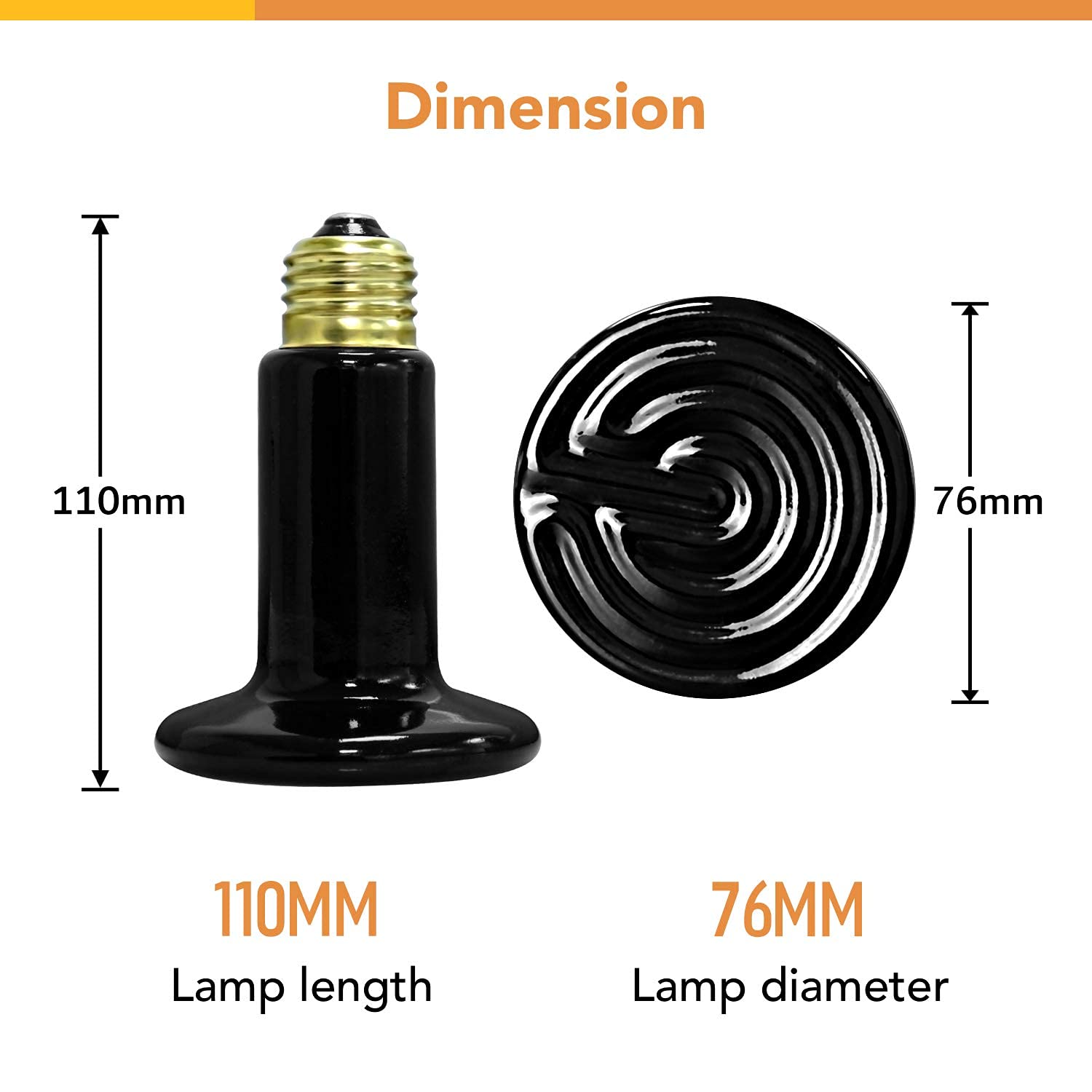 Simple Deluxe 60W Ceramic Heat Emitter Reptile Heat Lamp Bulb No Light Emitting Brooder Coop Heater for Amphibian Pet & Incubati