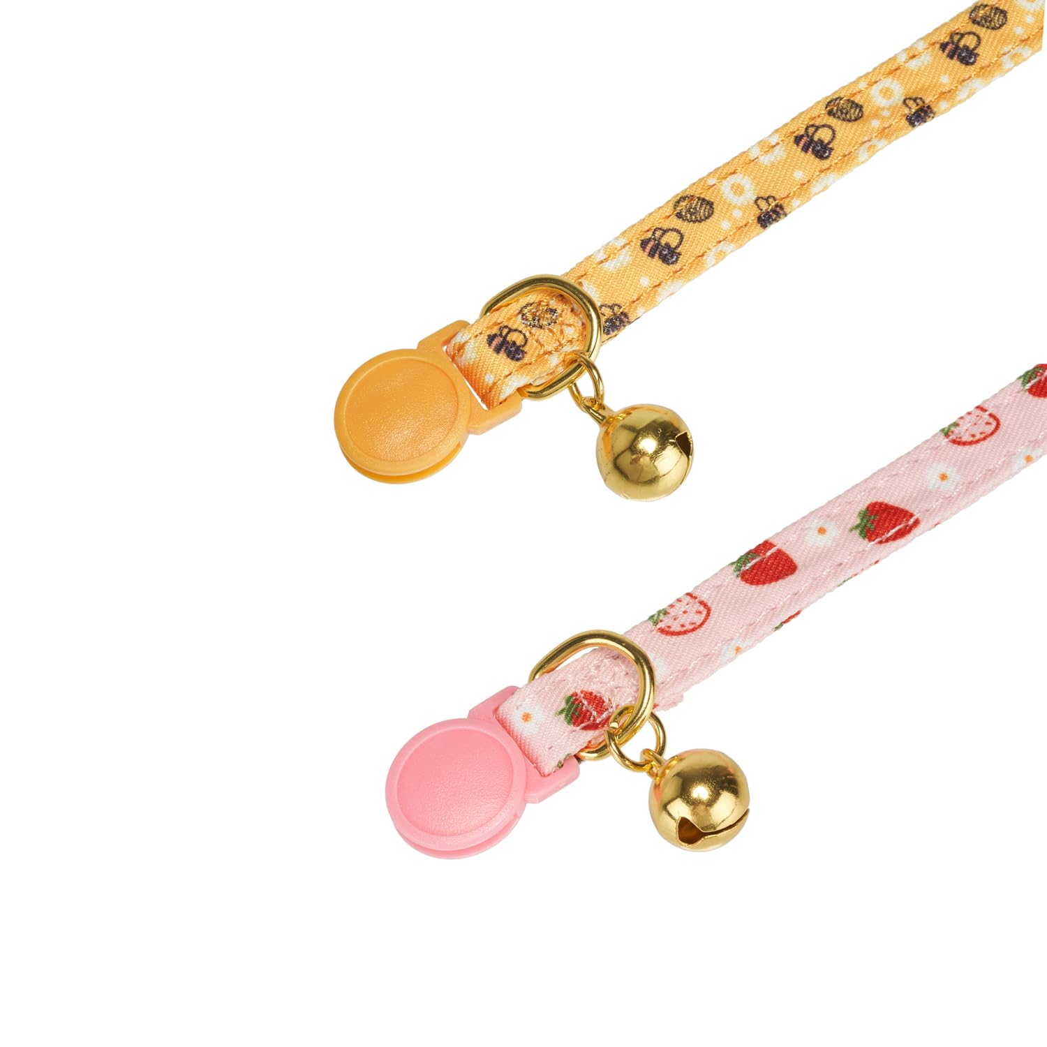 Petiry 2 Pack Cotton Cat Collar, Removable Bowtie, Floral Pattern, Safety Breakaway Clasp, Adjustable For Cats.(Adult Cat, Bee+S