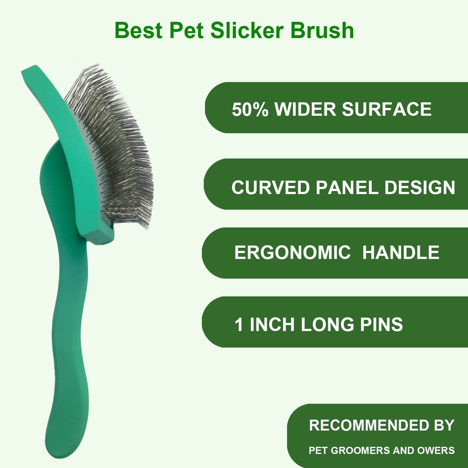 Large Slicker Dog Grooming Brush Kit - Ergonomic Wooden Handle, Long Pins For Goldendoodles, Poodles, Doodles & Haired Dogs (Gre