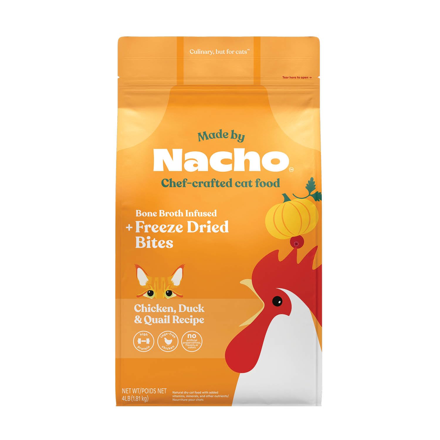 Made by Nacho Dry Cat Kibble 4lb Bag, High Protein Premium Cat Food with Freeze Dried Pieces, Cage-Free Chicken & Duck, Limited 