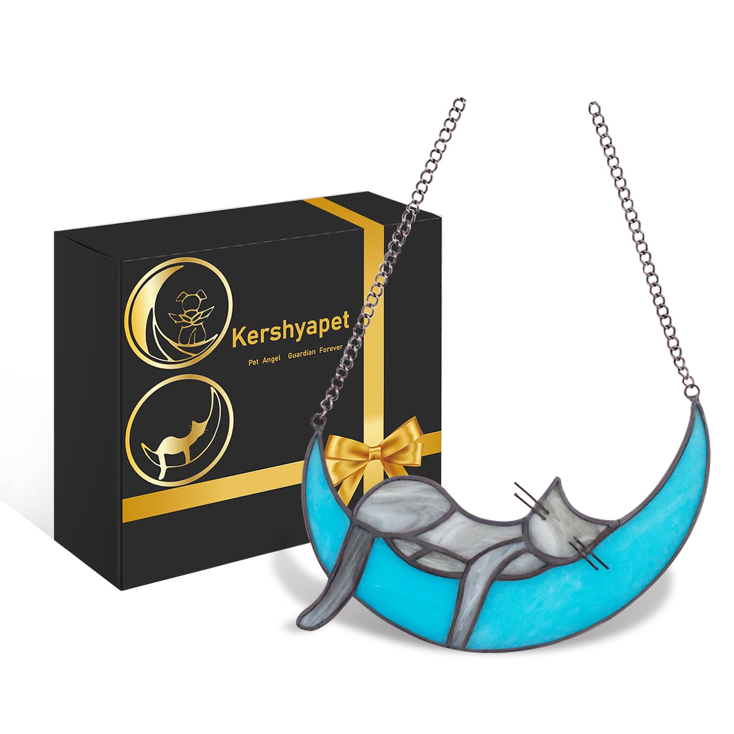 Kershyapet Rainbow Bridge Cat Memorial Gifts For Loss Of Cat Suncatcher, Handcrafted Stained Glass Window Hanging, Pet Loss Symp