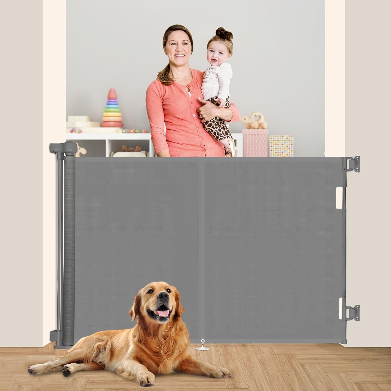 Miumoon 50 inch Retractable Baby Gates 42 inch Tall, Retractable Gate with Reinforced Strip Design to Prevent Crawling Through, 