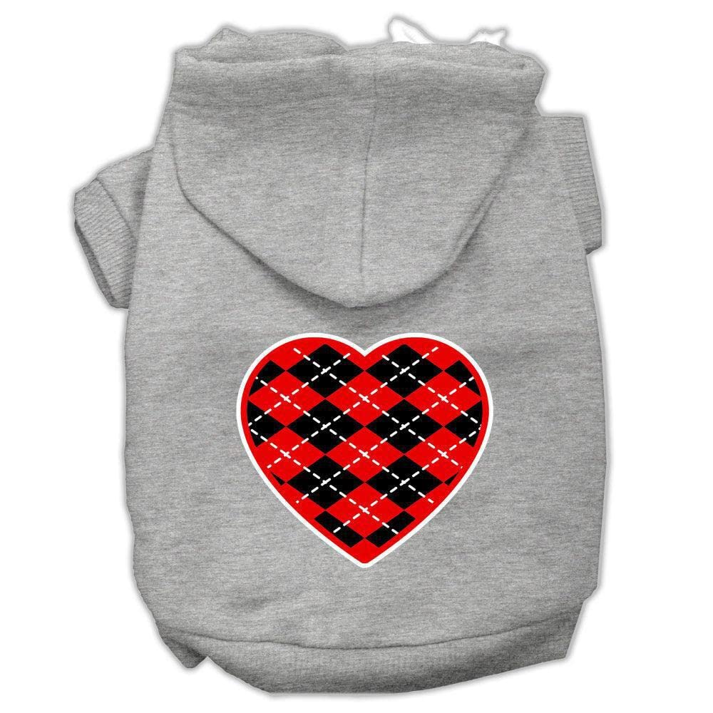 Mirage Pet Products 10&quot; Argyle Heart Red Screen Print Pet Hoodie, Small, Light Pink