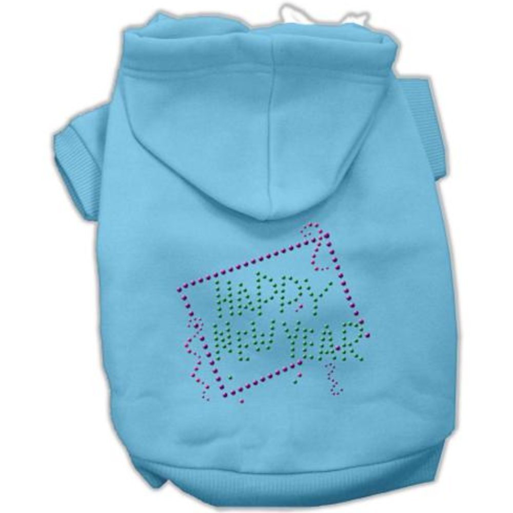 Pet, Dog & Cat Hoodie Rhinestone, 'Happy New Year' Baby Blue 2Xl (20-25 Lbs.)