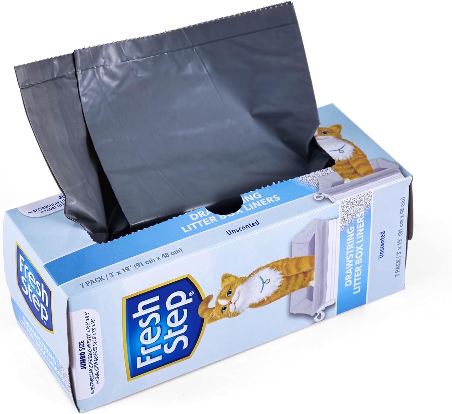 Fresh Step Drawstring Large Litter Box Liners | Heavy Duty Liners For Cat Litter Box | Scented & Unscented Available | Quick & Easy Cleanup, Unscented, Jumbo - 36 Pack