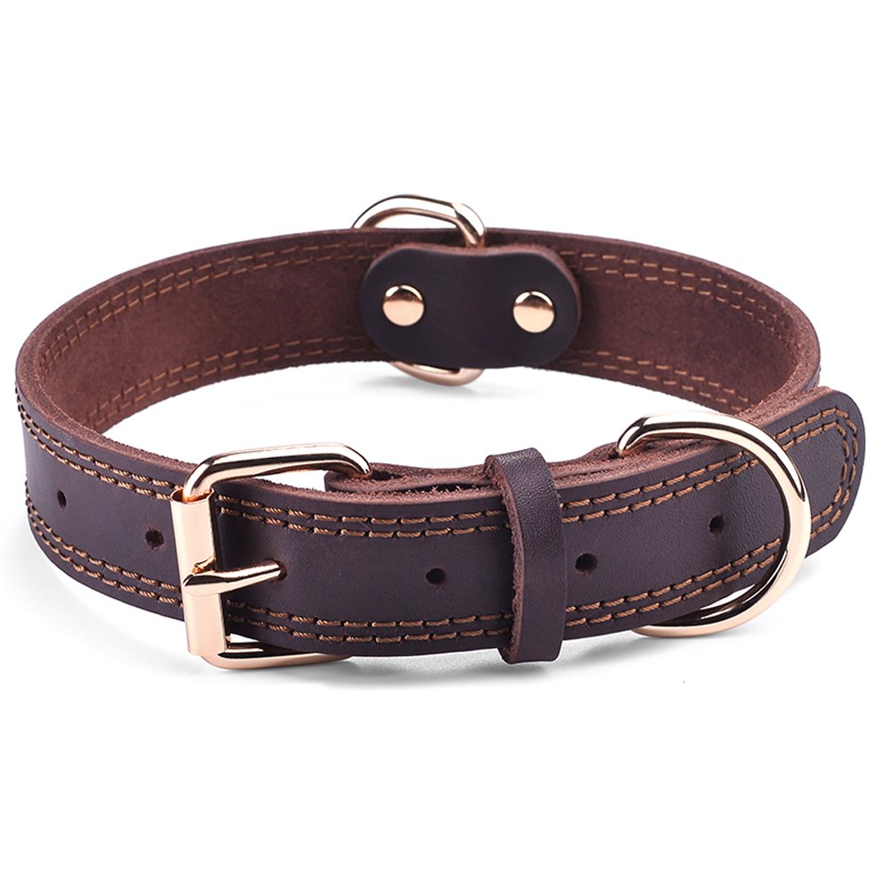 Daihaqiko Dog Collar, Genuine Leather Dog Collar, Heavy Duty Dog Collar, Wide Dog Collar For Small Dog, Medium Dog, Large Dog And Extra Large Dog (L: 1.2' Wide For 16.2'-22' Neck, Dual Stitch - Black)