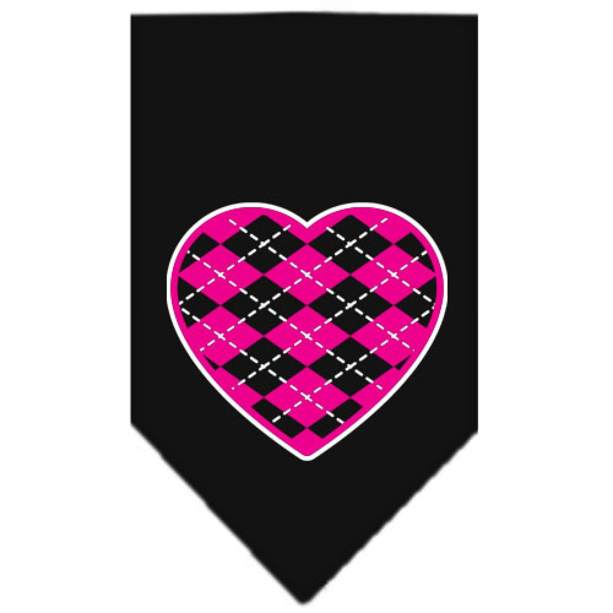 Pet and Dog Bandana Screen Printed, &quot;Pink Argyle Heart&quot; Black Small