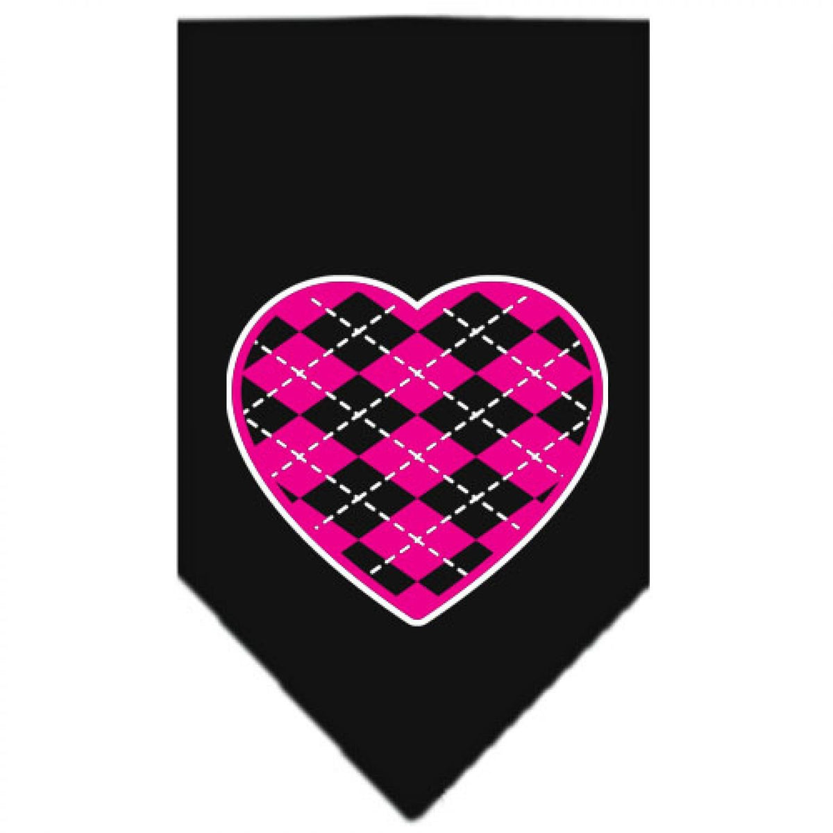 Pet and Dog Bandana Screen Printed, Pink Argyle Heart Black Large
