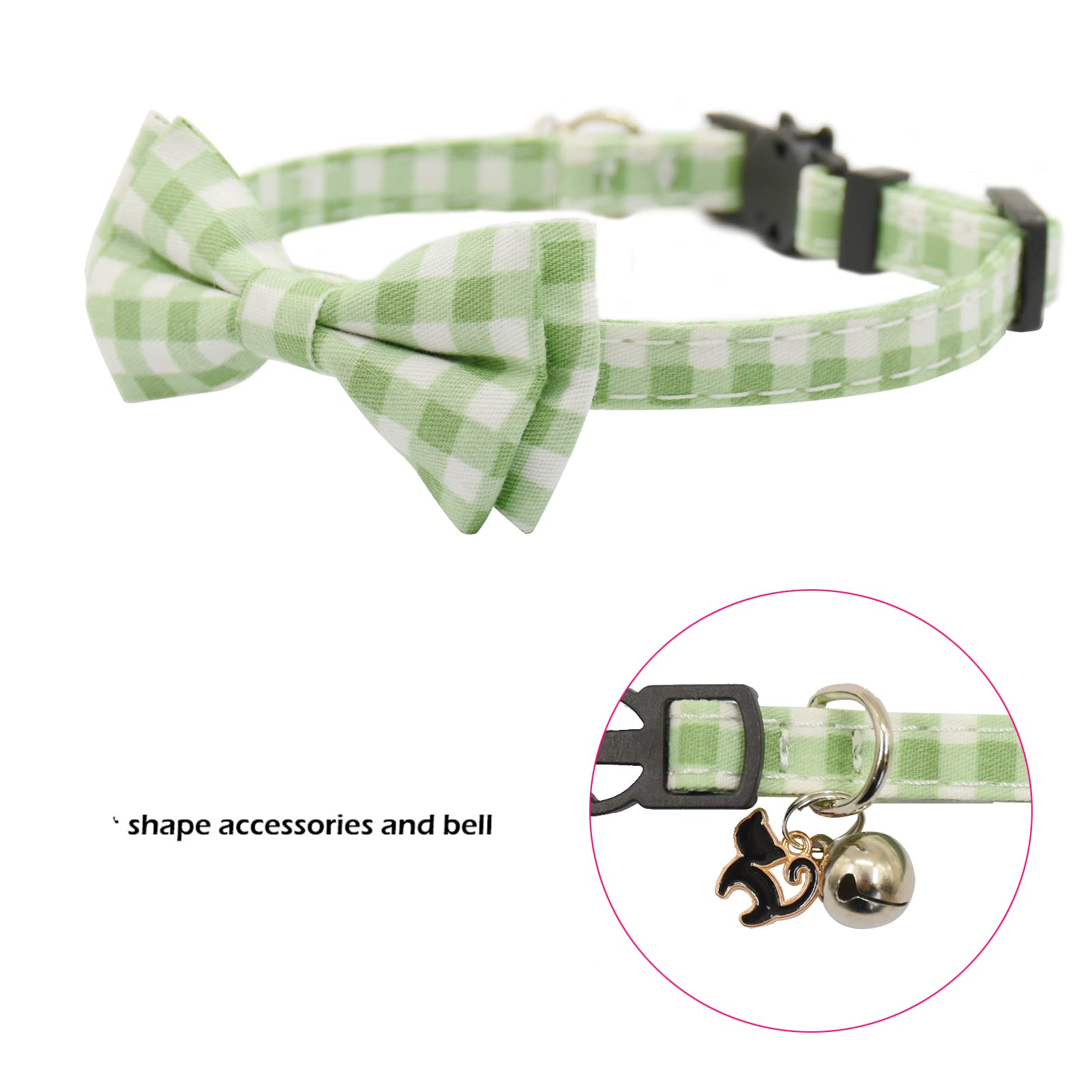 Bowtie Cat Collars Breakaway With Bell, Adjustable Cute Kitty Collars Safety Buckle Kitten Collar For Cat Puppy 7.5-11In (Green
