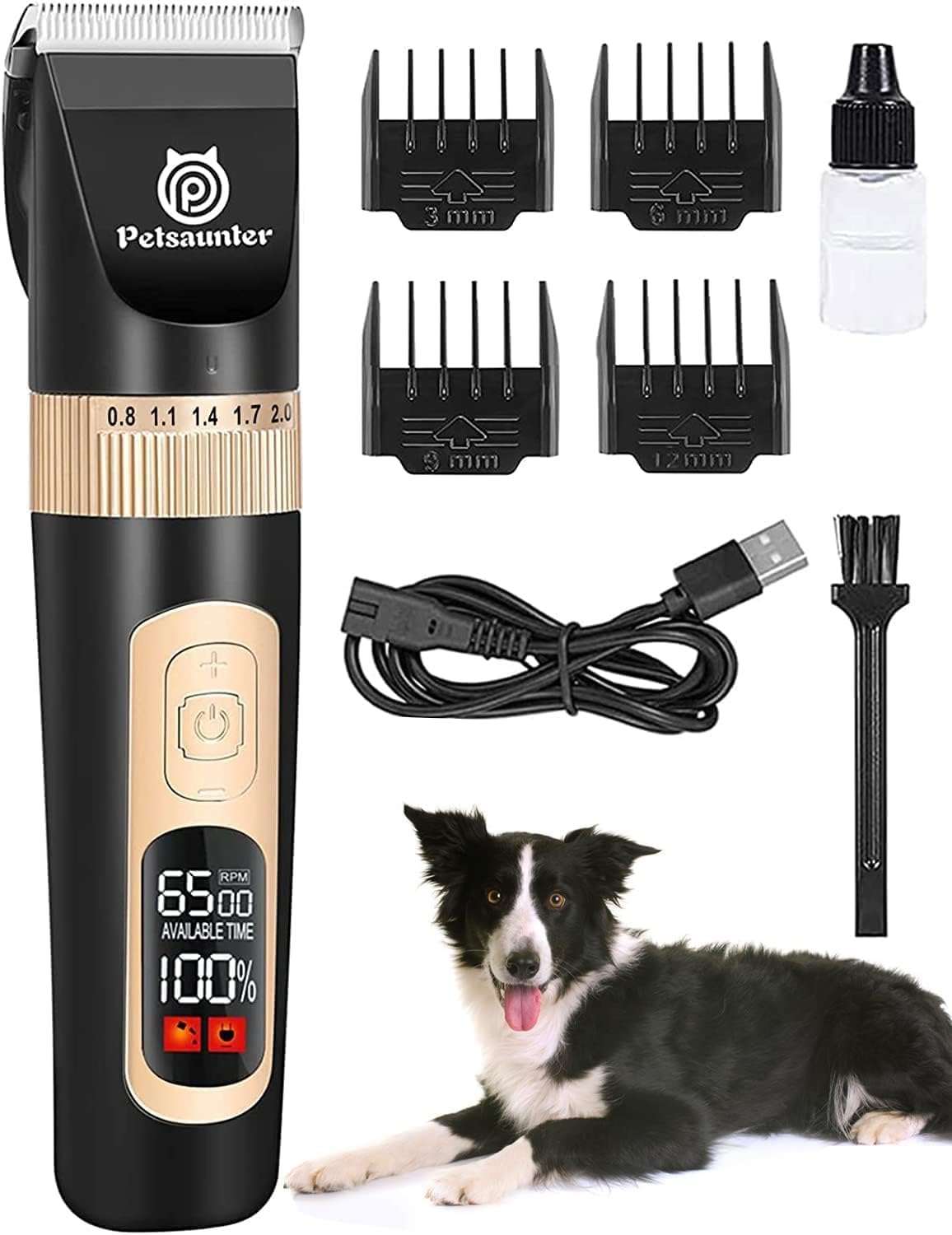 Petsaunter Dog Clippers for Grooming, 4-Speed & LCD, Low Noise Electric Trimmer for Grooming, Cordless Rechargeable Dog Hair Cli