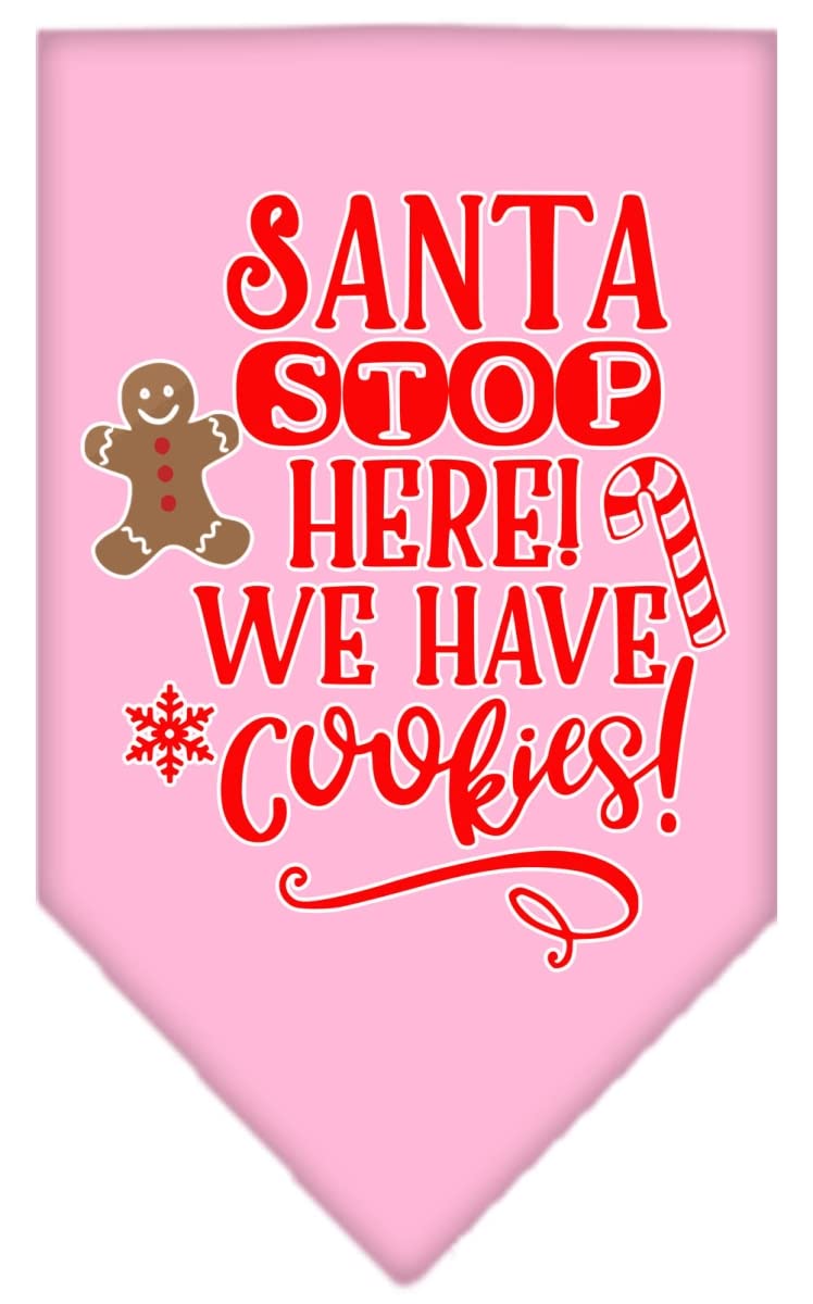 Christmas Pet and Dog Bandana Screen Printed, &quot;Santa, Stop Here! We Have Cookies!&quot; Light Pink Large