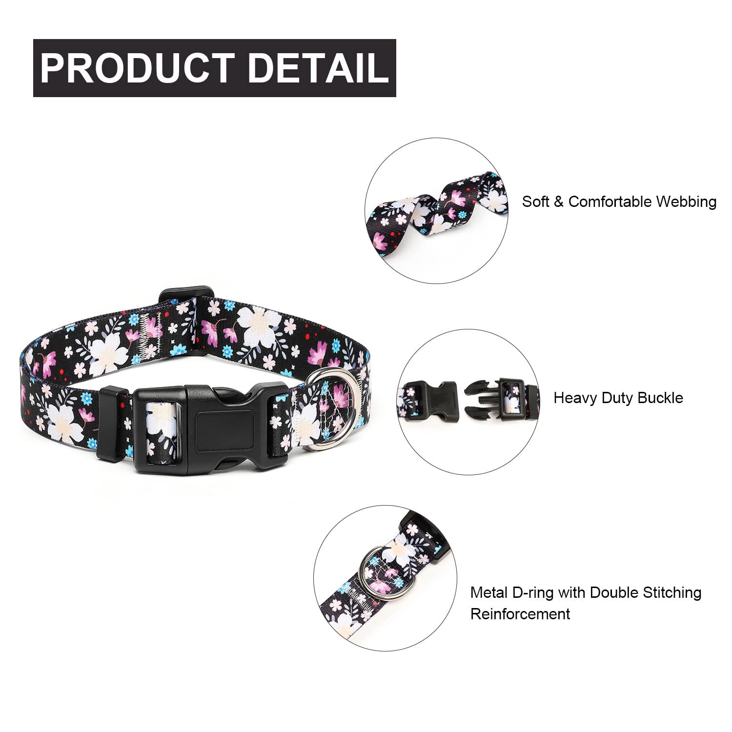 Mercano Adjustable Dog Collar - Special Design Patterns, Soft Nylon Comfortable Durable Pet Collar For Small Medium Large Dogs (L, Floral White)