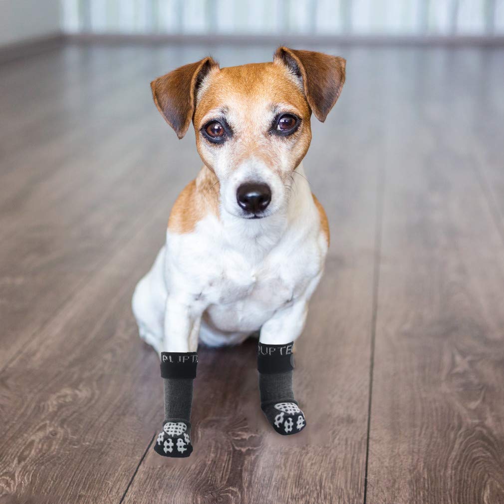 Pupteck Anti-Slip Dog Socks With Double Sides Grips For Small Medium Large Dogs Hardwood Floors Prevents Licking  Dog Shoes For Hot Pavement Traction Control Paw Protector For Senior Dogs  Grey L -Like New