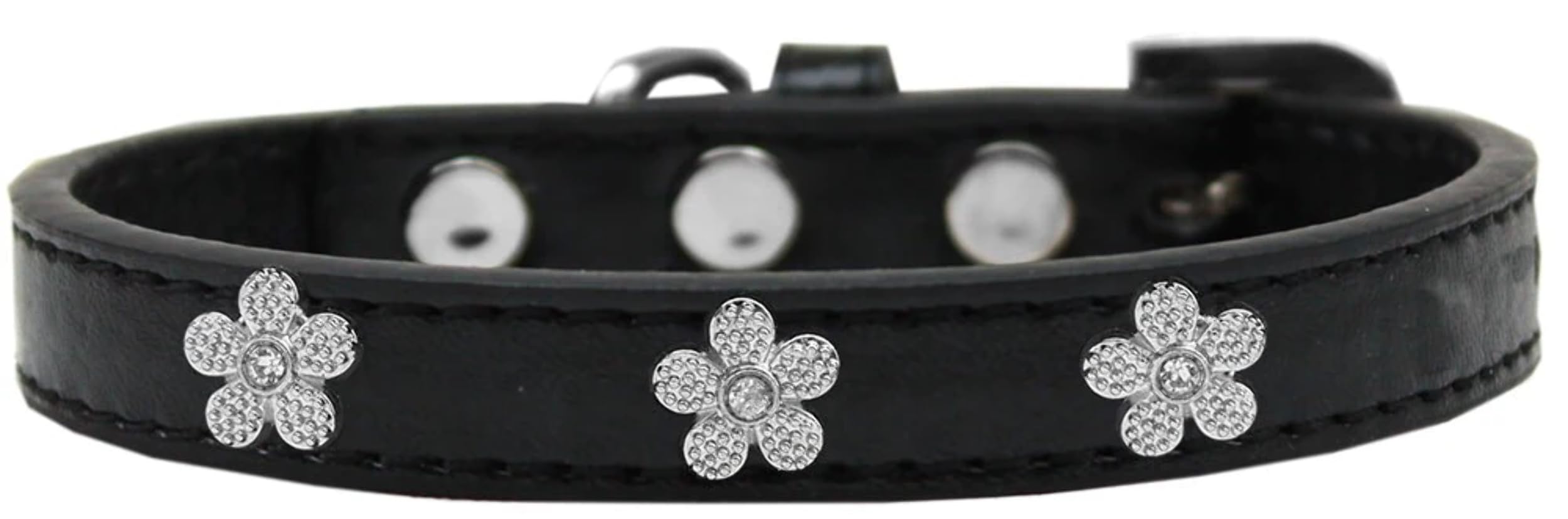 Dog, Puppy & Pet Widget Fashion Collar, Silver Flower Black 18