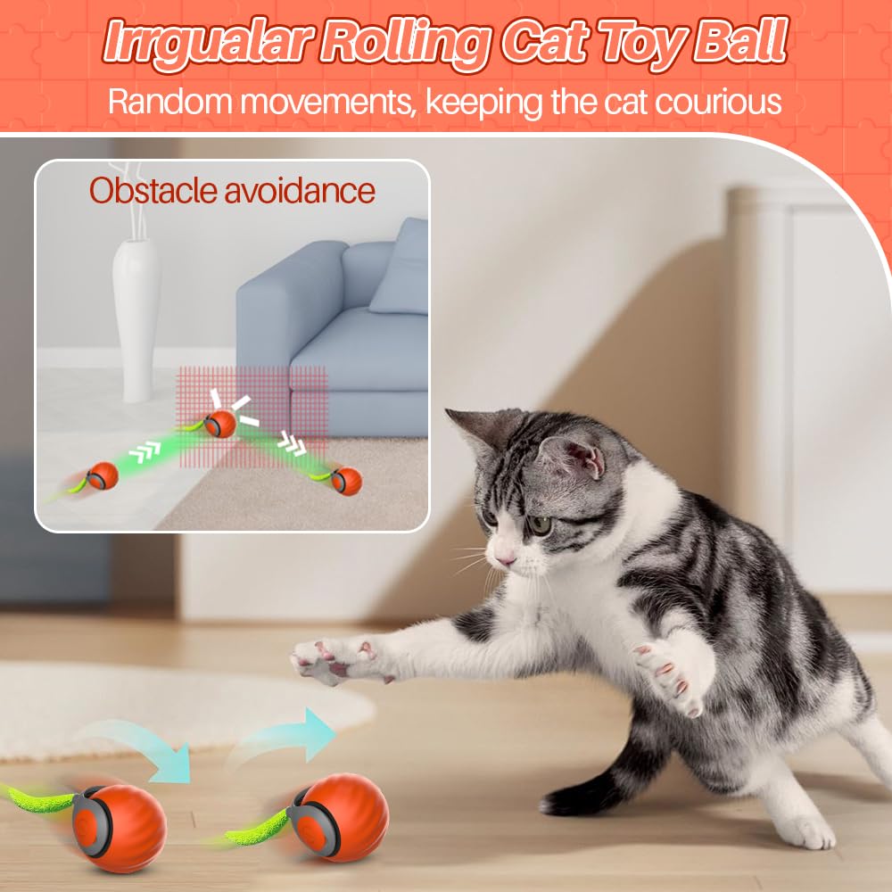 Gijivcoz Speedy Cat Toy,Smart Self Rolling Interactive Toy Balls Automatic Moving,Chase Toys For Bored Indoor Kitten/Adult Cats,