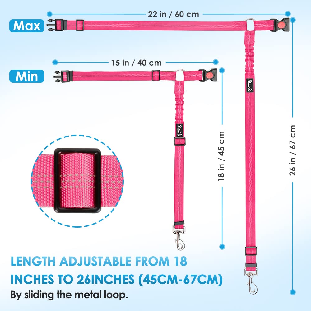 Lukovee Dog Car Seat Belt, 2 Pack Headrest Restraint Seatbelt, Adjustable Pet Safety Leads With Reflective Elastic Bungee For Dog Harness Collar Travel Daily Use (Fluorescent Pink,Headrest)