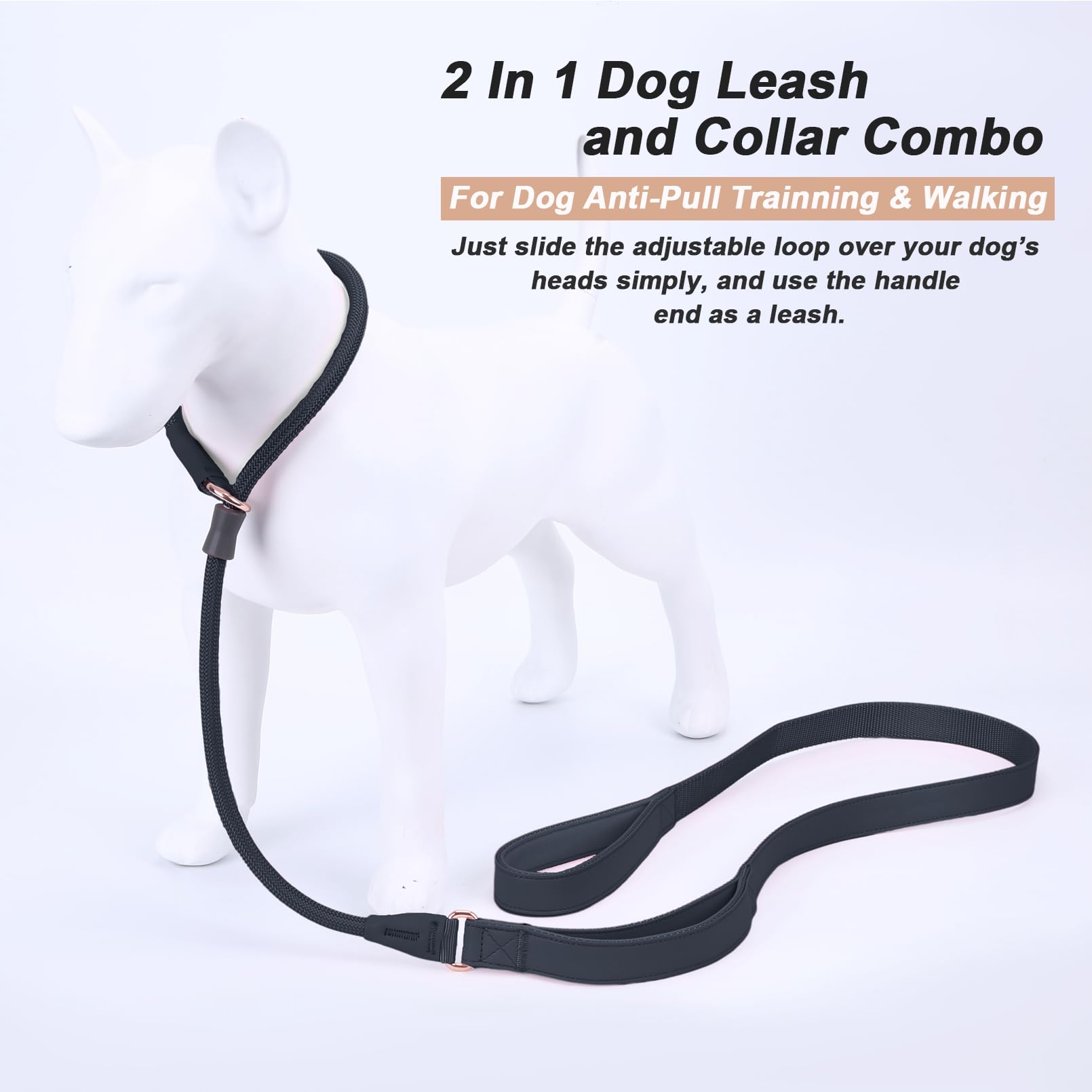 Slip Lead Dog Leash, Dog Training Leash With Double Handle, Soft Leather Slip Leash And Collar, Heavy Duty Nylon Dog Lead, No Pu
