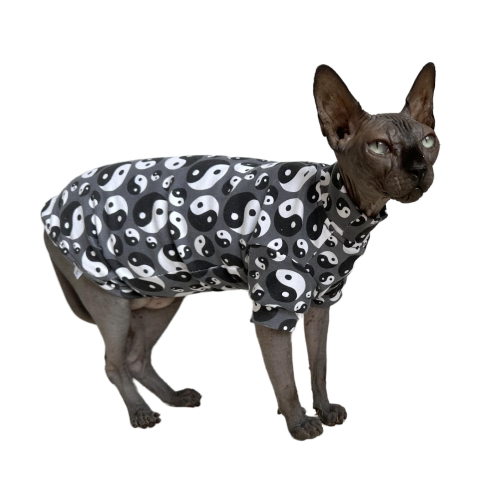 Tai Ji Feng Shui Sphynx Cat Cotton T-Shirts Hairless Cat Sweatshirt Pet Kitten Clothes Round Collar Kitten Shirts Vest Cats & Sm