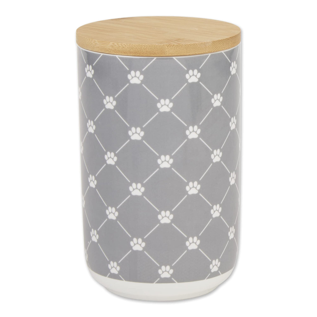 Bone Dry Trellis Paw Print Pet Treat Canister with Bamboo Lid Dog & Cat Treat Jar for Countertop Storage, Keep Training Bones & Biscuits Handy, 4x6.5 inches, Gray