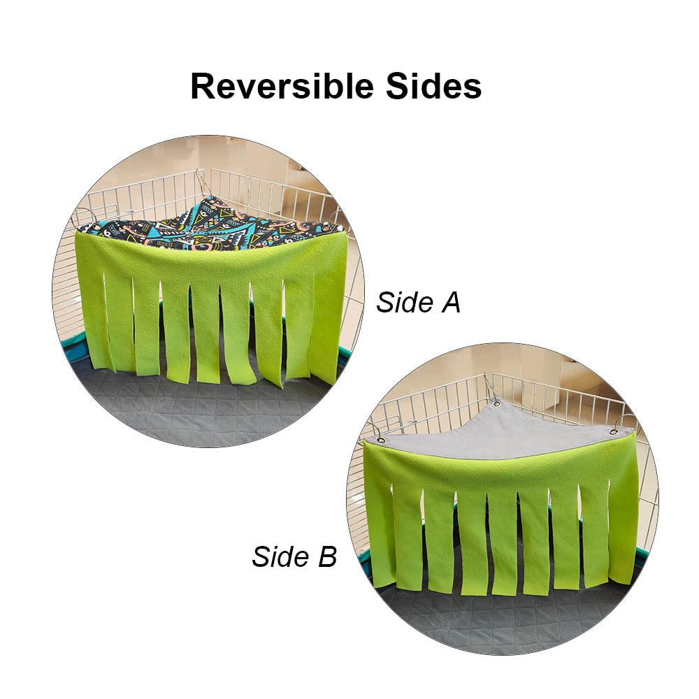 Rioussi Guinea Pig Hideout Hideaway Corner Fleece Toys Cage Accessories With Reversible Sides, Geo/Gray-Green+Blue, Pack Of 2