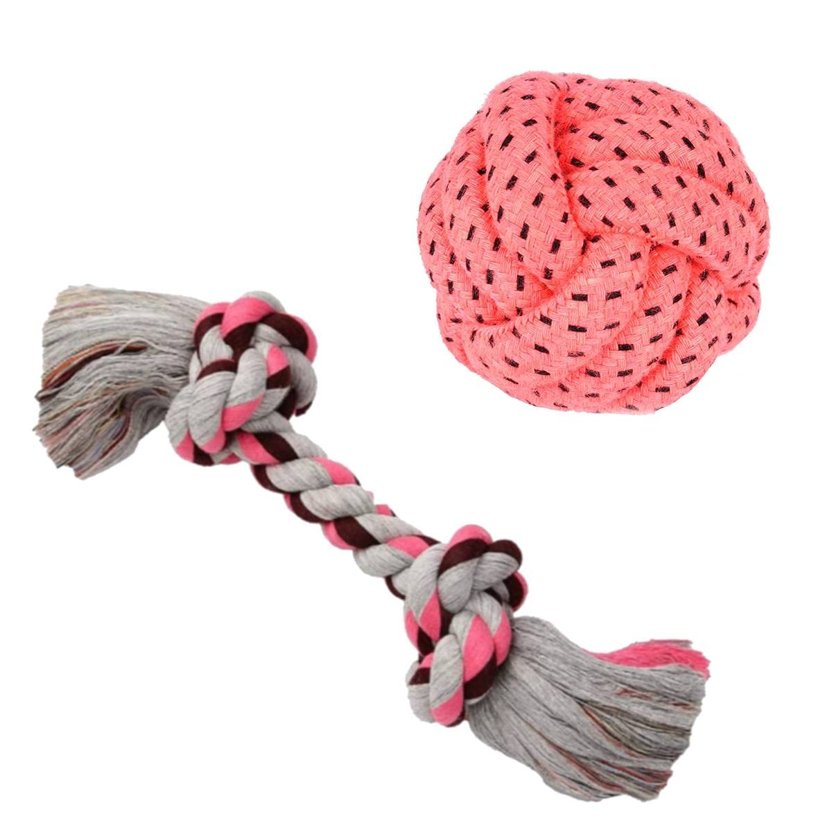 YOUHAVEDEAL Dog Rope Ball & Tug Toy Set for Small Medium Large Dogs | Cotton Chew Toys for Puppies | Dental Cleaning Rope Ball &