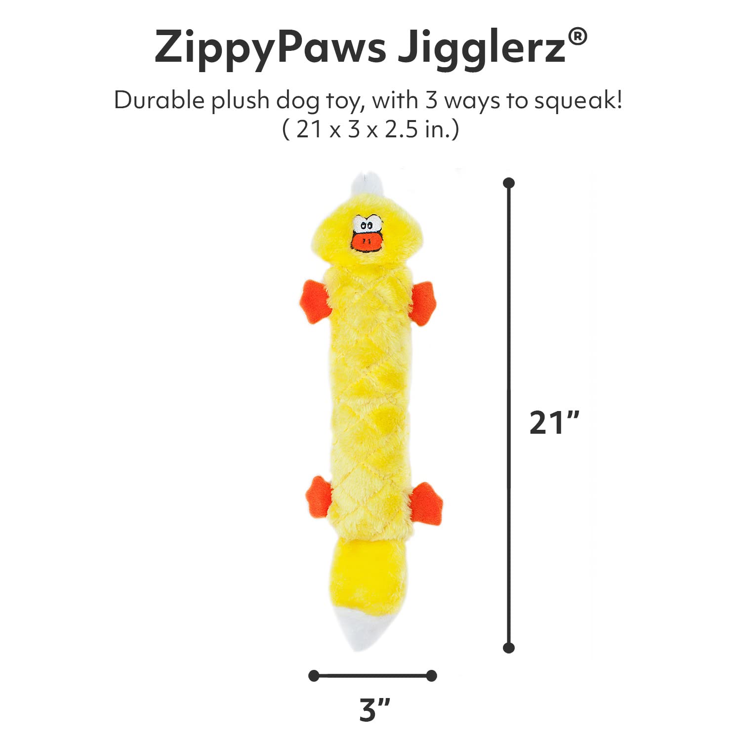 Zippypaws Jigglerz Plush Dog Toy With Squeaker, Stuffed Toy For Tough Play, Duck