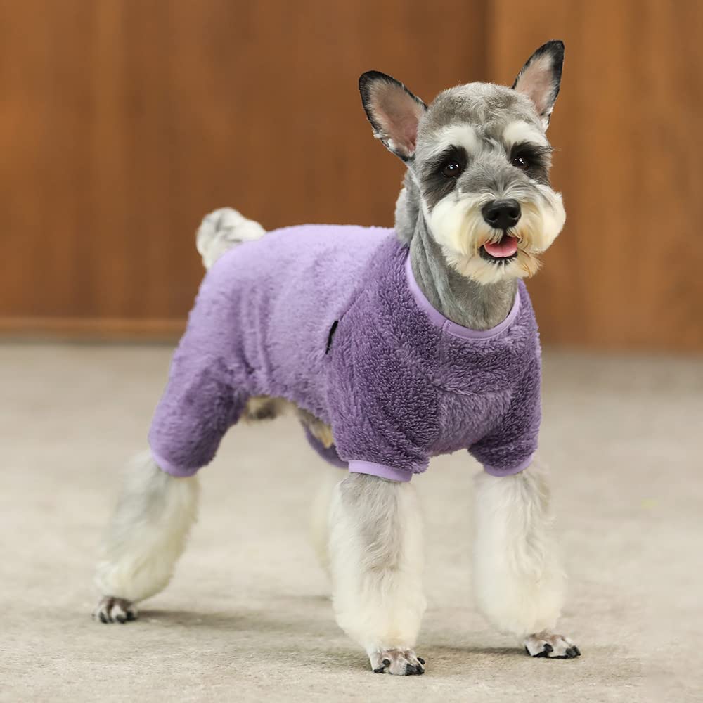 Fitwarm Dog Fuzzy Fleece Pajamas, Dog Winter Clothes For Small Dogs Girl, Pet Jumpsuit, Doggy Apparel, Purple, Large