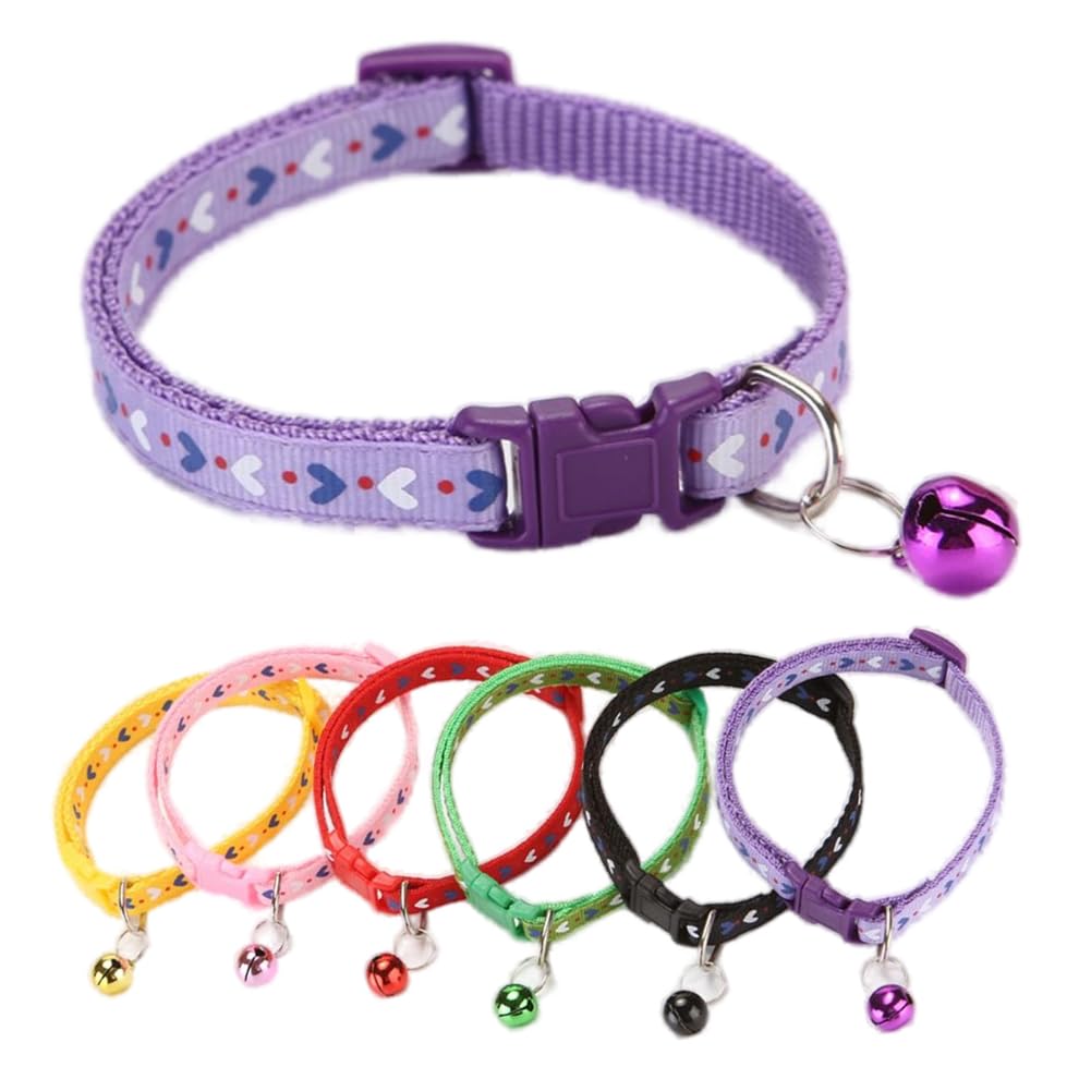 Xs Dog Collar With Bell,Soft Nylon Identification Purple Cat Collar Girl Puppy Collar With Bells Adjustable Buckle For Xxs Xs Ti